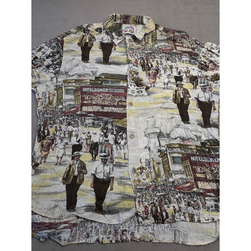 Jams World Tacoma Brew Hotel Denver Street Scene Button Down Shirt XL Multicolor